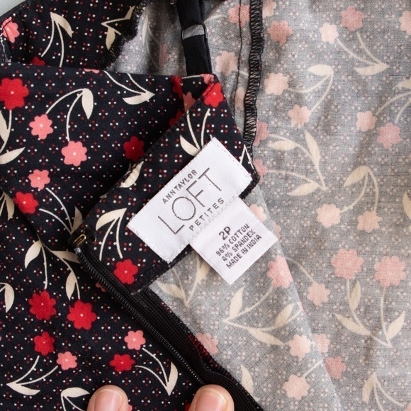 Ann Taylor Loft black with red and pink florals mini dress-2P - Picture 4 of 5